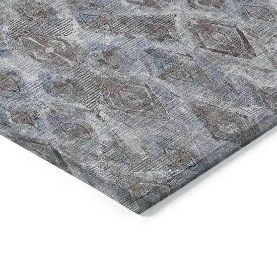 8' Sky Blue And Silver Round Geometric Washable Indoor Outdoor Area Rug Photo 5