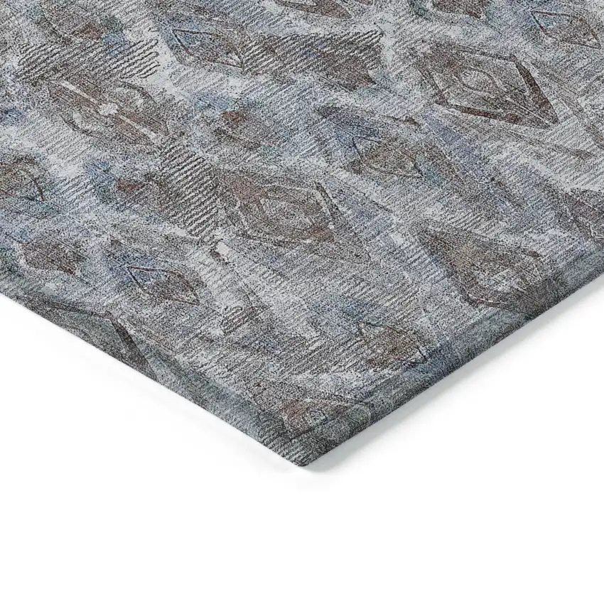 8' Sky Blue And Silver Round Geometric Washable Indoor Outdoor Area Rug Photo 5