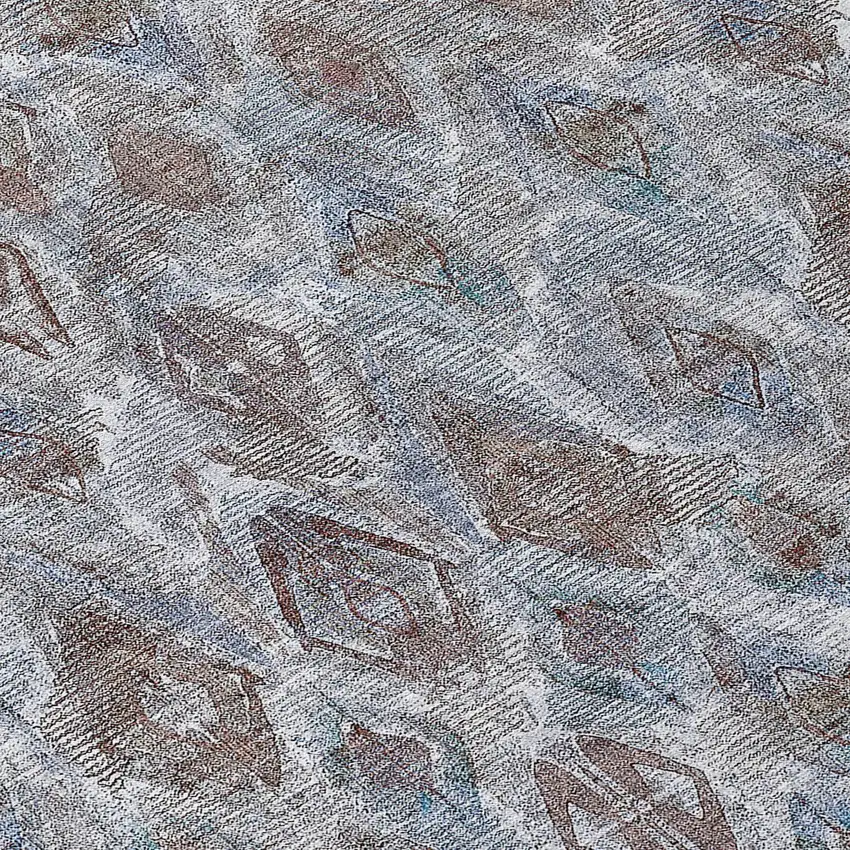 8' Sky Blue And Silver Round Geometric Washable Indoor Outdoor Area Rug Photo 6