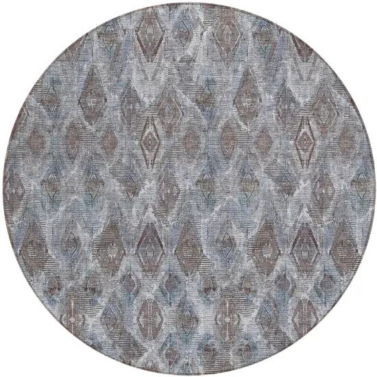 8' Sky Blue And Silver Round Geometric Washable Indoor Outdoor Area Rug Photo 2