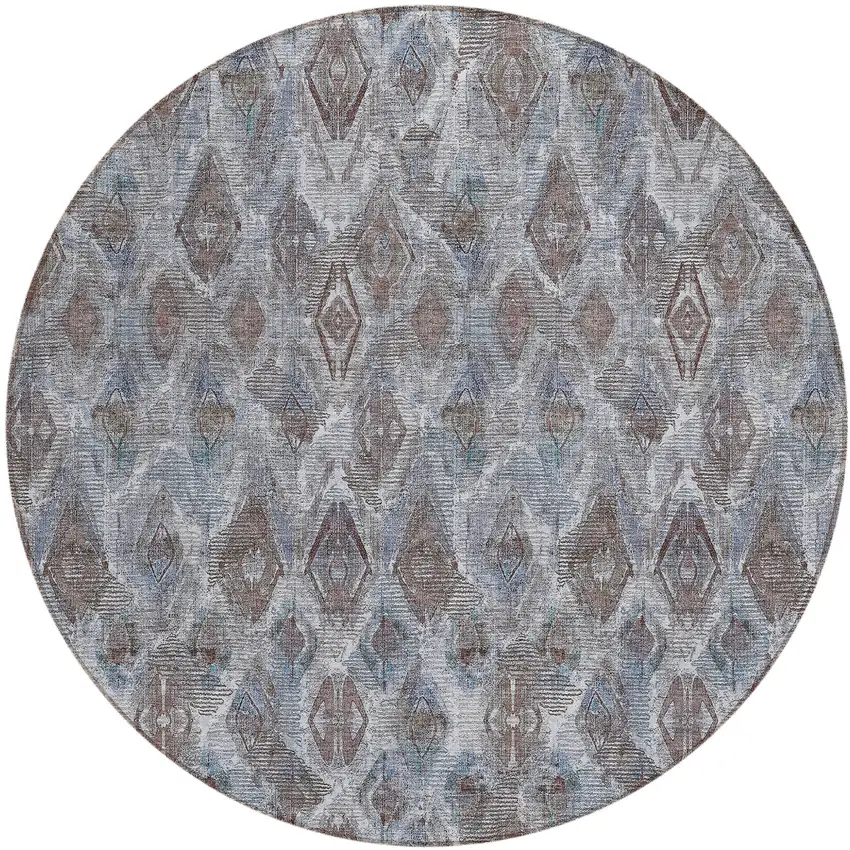 8' Sky Blue And Silver Round Geometric Washable Indoor Outdoor Area Rug Photo 2