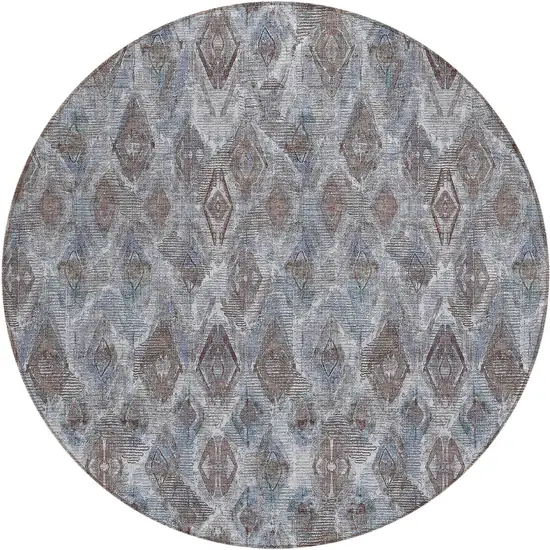 8' Sky Blue And Silver Round Geometric Washable Indoor Outdoor Area Rug Photo 2
