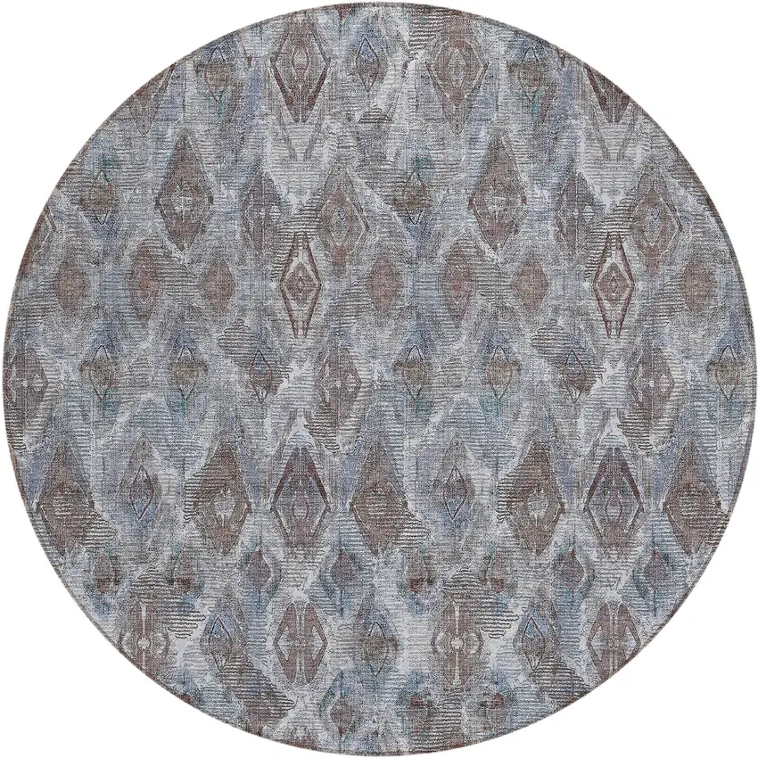 8' Sky Blue And Silver Round Geometric Washable Indoor Outdoor Area Rug Photo 2