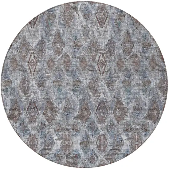 8' Sky Blue And Silver Round Geometric Washable Indoor Outdoor Area Rug Photo 7