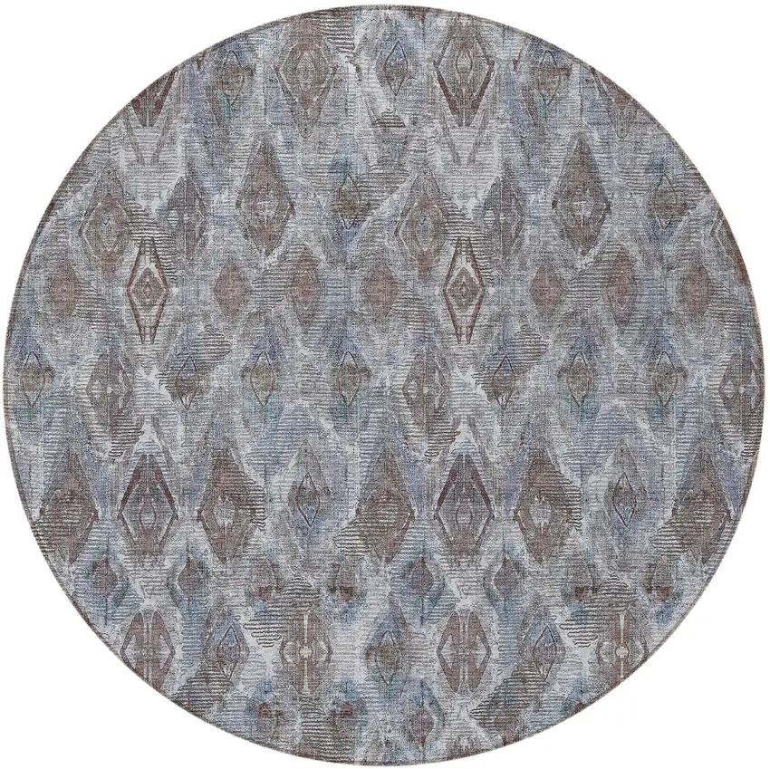 8' Sky Blue And Silver Round Geometric Washable Indoor Outdoor Area Rug Photo 7