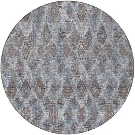 8' Sky Blue And Silver Round Geometric Washable Indoor Outdoor Area Rug Photo 7