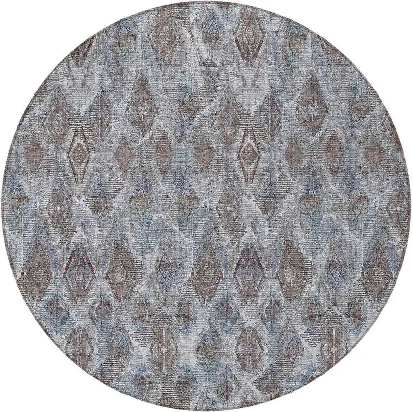 8' Sky Blue And Silver Round Geometric Washable Indoor Outdoor Area Rug Photo 7