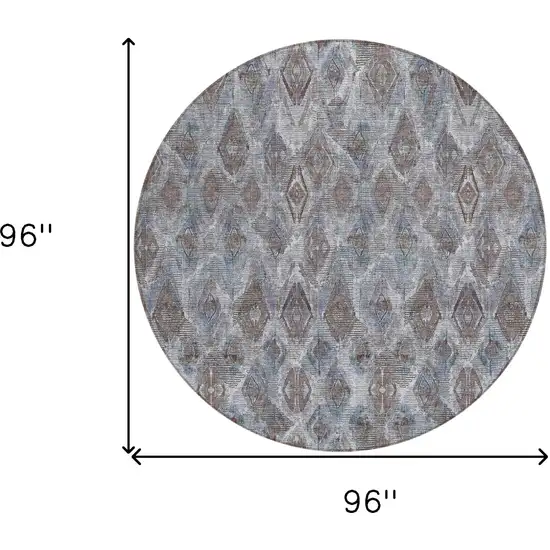 8' Sky Blue And Silver Round Geometric Washable Indoor Outdoor Area Rug Photo 3