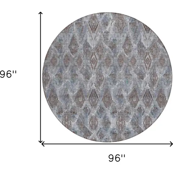 8' Sky Blue And Silver Round Geometric Washable Indoor Outdoor Area Rug Photo 3