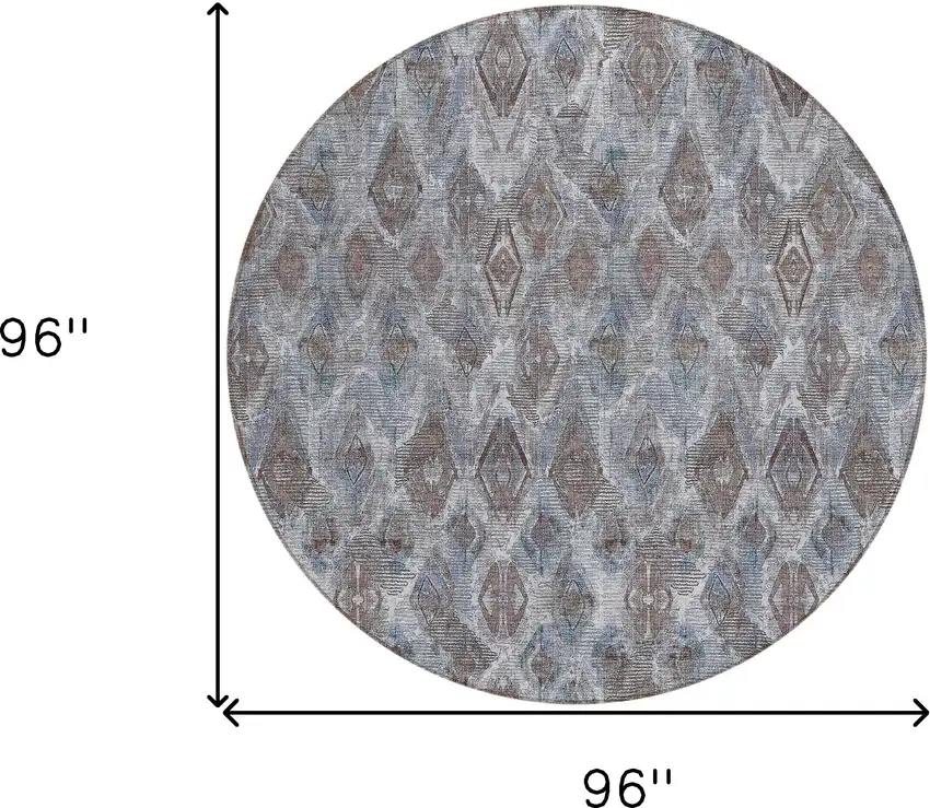 8' Sky Blue And Silver Round Geometric Washable Indoor Outdoor Area Rug Photo 3