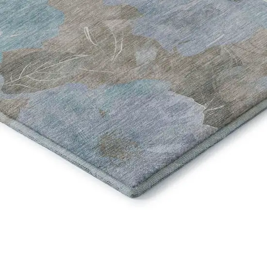 8' Sky Blue And Taupe Floral Washable Area Rug With UV Protection Photo 7