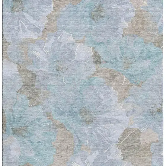 8' Sky Blue And Taupe Floral Washable Area Rug With UV Protection Photo 2