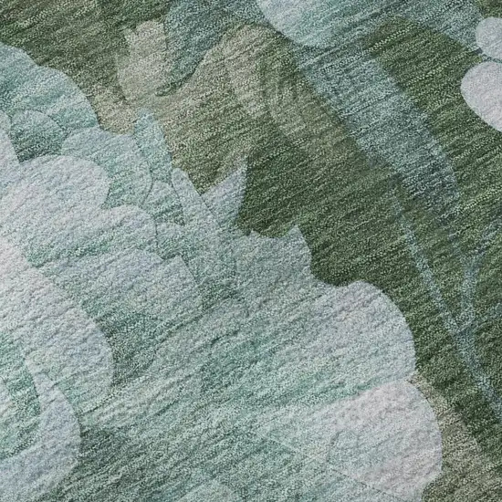 8' Sky Blue And Taupe Floral Washable Area Rug With UV Protection Photo 8