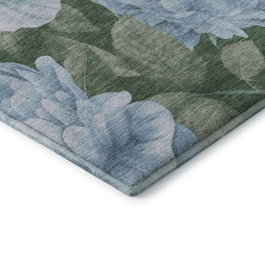 8' Sky Blue And Taupe Floral Washable Area Rug With UV Protection Photo 6