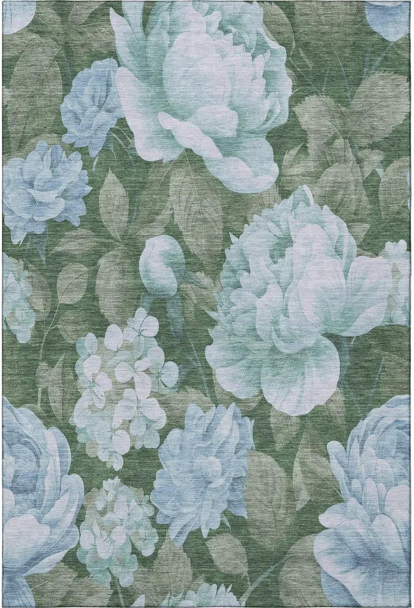 8' Sky Blue And Taupe Floral Washable Area Rug With UV Protection Photo 2