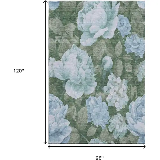 8' Sky Blue And Taupe Floral Washable Area Rug With UV Protection Photo 9