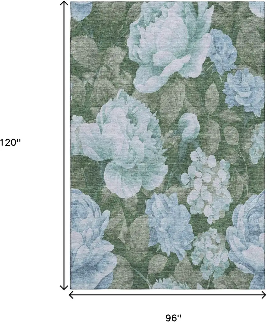8' Sky Blue And Taupe Floral Washable Area Rug With UV Protection Photo 9