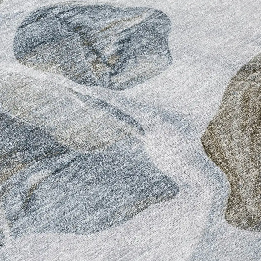 8' Sky Blue And Taupe Round Abstract Washable Indoor Outdoor Area Rug Photo 9