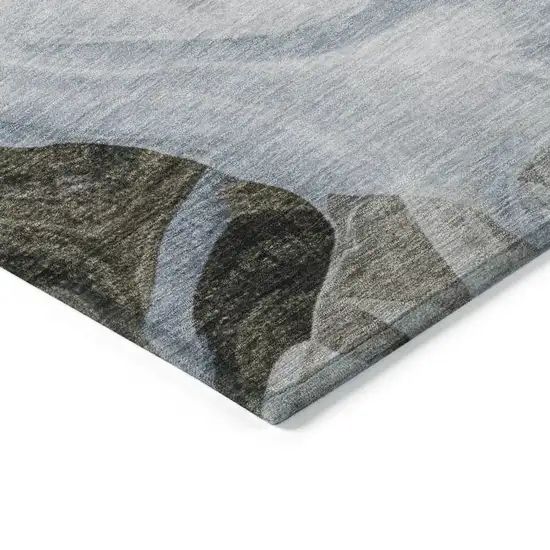 8' Sky Blue And Taupe Round Abstract Washable Indoor Outdoor Area Rug Photo 7