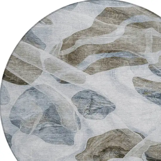 8' Sky Blue And Taupe Round Abstract Washable Indoor Outdoor Area Rug Photo 8