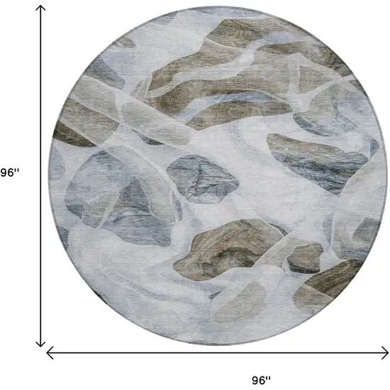 8' Sky Blue And Taupe Round Abstract Washable Indoor Outdoor Area Rug Photo 9