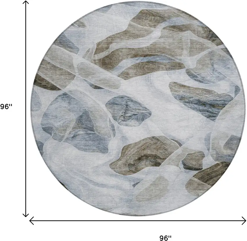 8' Sky Blue And Taupe Round Abstract Washable Indoor Outdoor Area Rug Photo 9