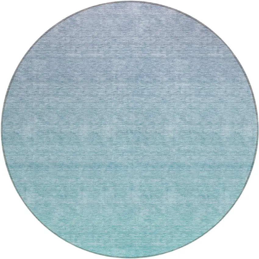 8' Sky Blue And Teal Blue Round Ombre Washable Indoor Outdoor Area Rug Photo 2