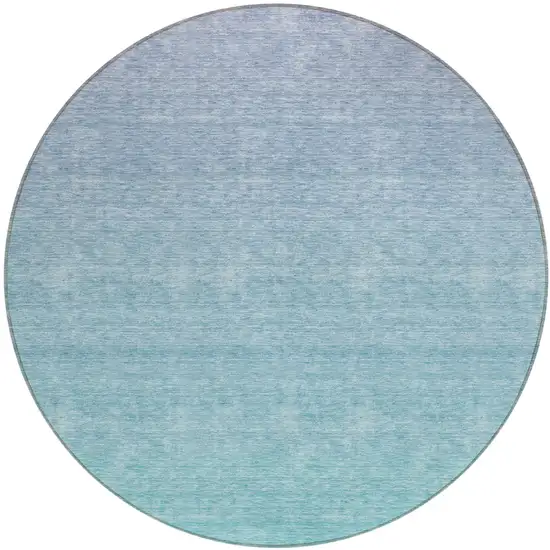 8' Sky Blue And Teal Blue Round Ombre Washable Indoor Outdoor Area Rug Photo 2