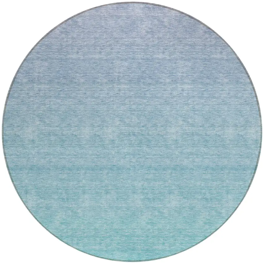 8' Sky Blue And Teal Blue Round Ombre Washable Indoor Outdoor Area Rug Photo 2