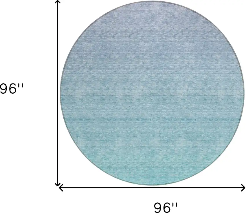8' Sky Blue And Teal Blue Round Ombre Washable Indoor Outdoor Area Rug Photo 3