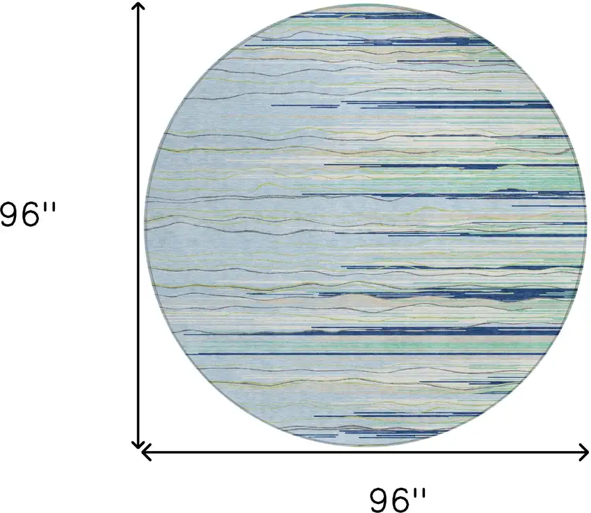 8' Sky Blue Aqua And Gray Round Striped Washable Indoor Outdoor Area Rug Photo 6