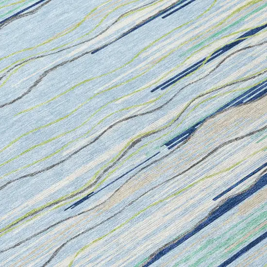 8' Sky Blue Aqua And Gray Round Striped Washable Indoor Outdoor Area Rug Photo 3