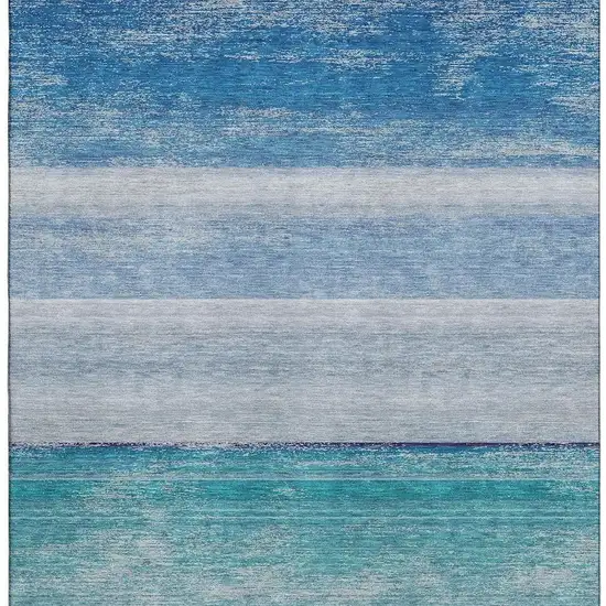 8' Sky Blue Beige And Ivory Striped Washable Area Rug With UV Protection Photo 2