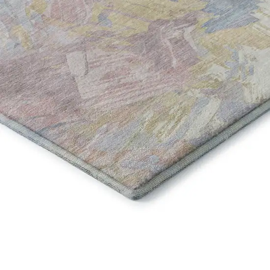 8' Sky Blue Beige And Mauve Abstract Washable Round Rug With UV Protection Photo 6