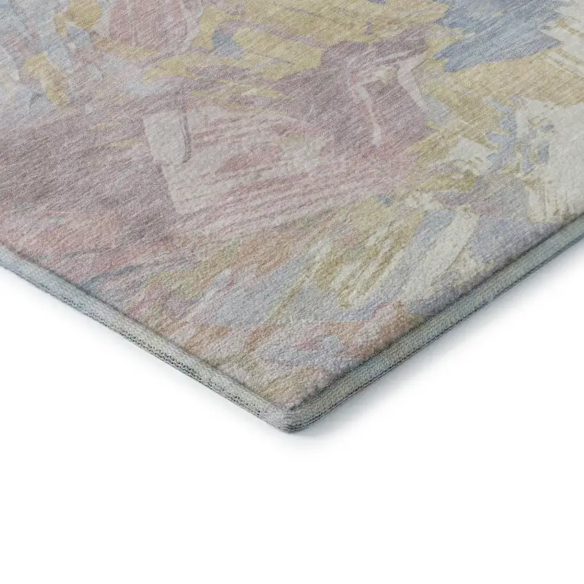 8' Sky Blue Beige And Mauve Abstract Washable Round Rug With UV Protection Photo 6