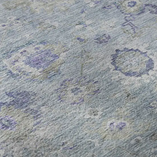 8' Sky Blue Beige And Purple Floral Washable Round Rug With UV Protection Photo 8