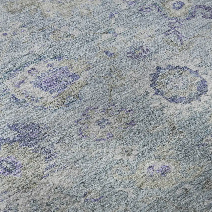 8' Sky Blue Beige And Purple Floral Washable Round Rug With UV Protection Photo 8