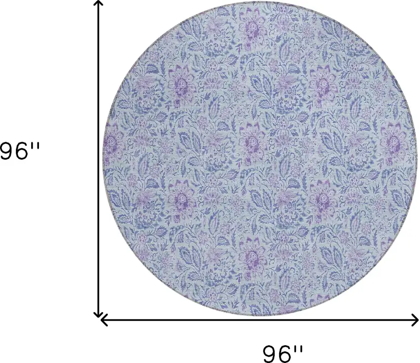 8' Sky Blue Blue And Purple Round Floral Washable Indoor Outdoor Area Rug Photo 3