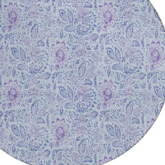 8' Sky Blue Blue And Purple Round Floral Washable Indoor Outdoor Area Rug Photo 5