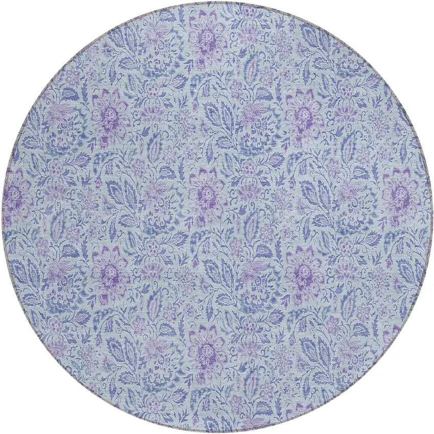 8' Sky Blue Blue And Purple Round Floral Washable Indoor Outdoor Area Rug Photo 2