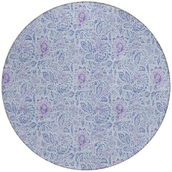 8' Sky Blue Blue And Purple Round Floral Washable Indoor Outdoor Area Rug Photo 6