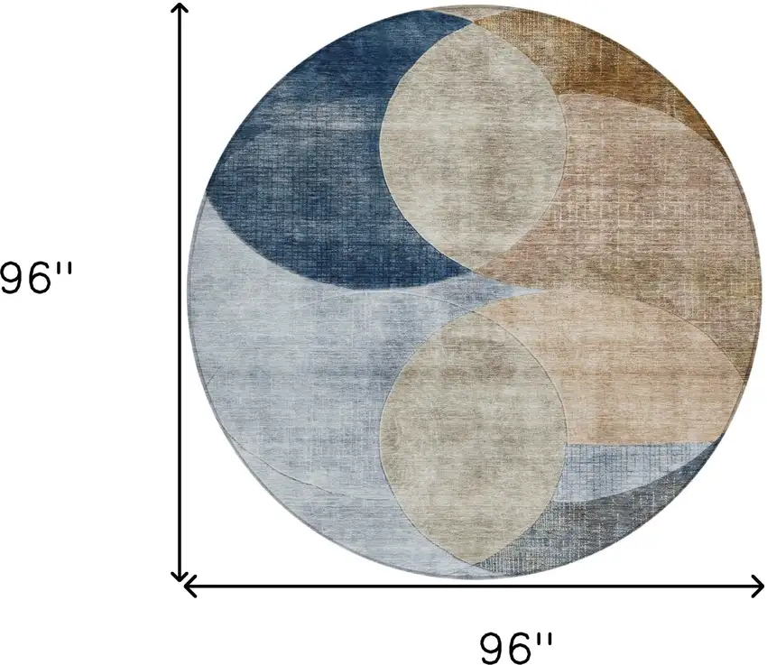8' Sky Blue Brown And Beige Round Geometric Washable Indoor Outdoor Area Rug Photo 9