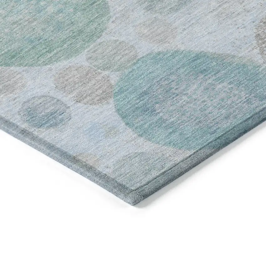 8' Sky Blue Brown And Beige Round Geometric Washable Indoor Outdoor Area Rug Photo 7