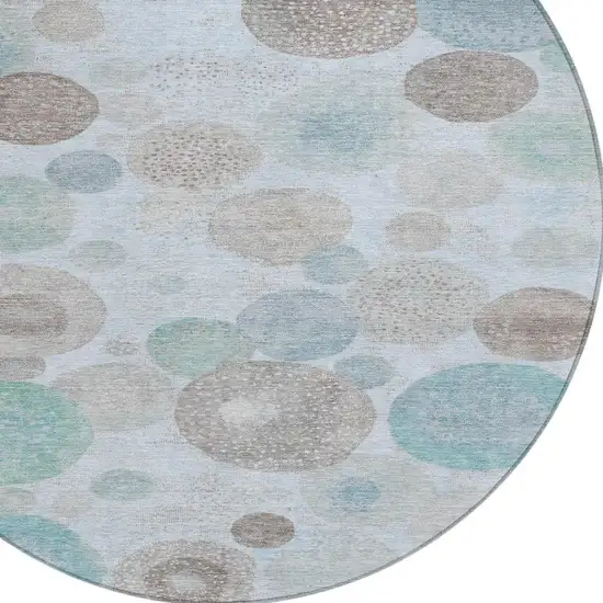 8' Sky Blue Brown And Beige Round Geometric Washable Indoor Outdoor Area Rug Photo 4
