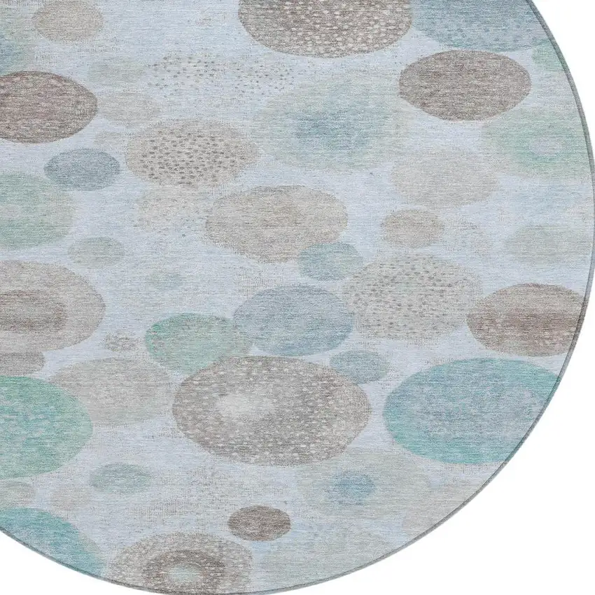 8' Sky Blue Brown And Beige Round Geometric Washable Indoor Outdoor Area Rug Photo 4