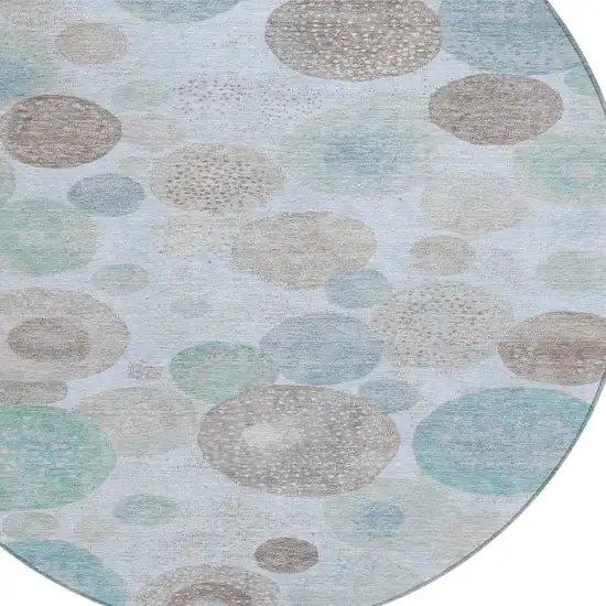 8' Sky Blue Brown And Beige Round Geometric Washable Indoor Outdoor Area Rug Photo 8
