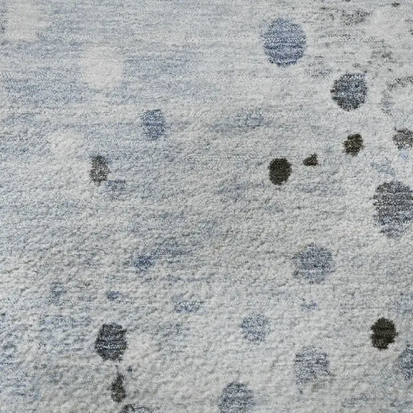 8' Sky Blue Charcoal And Ivory Abstract Washable Round Rug With UV Protection Photo 9