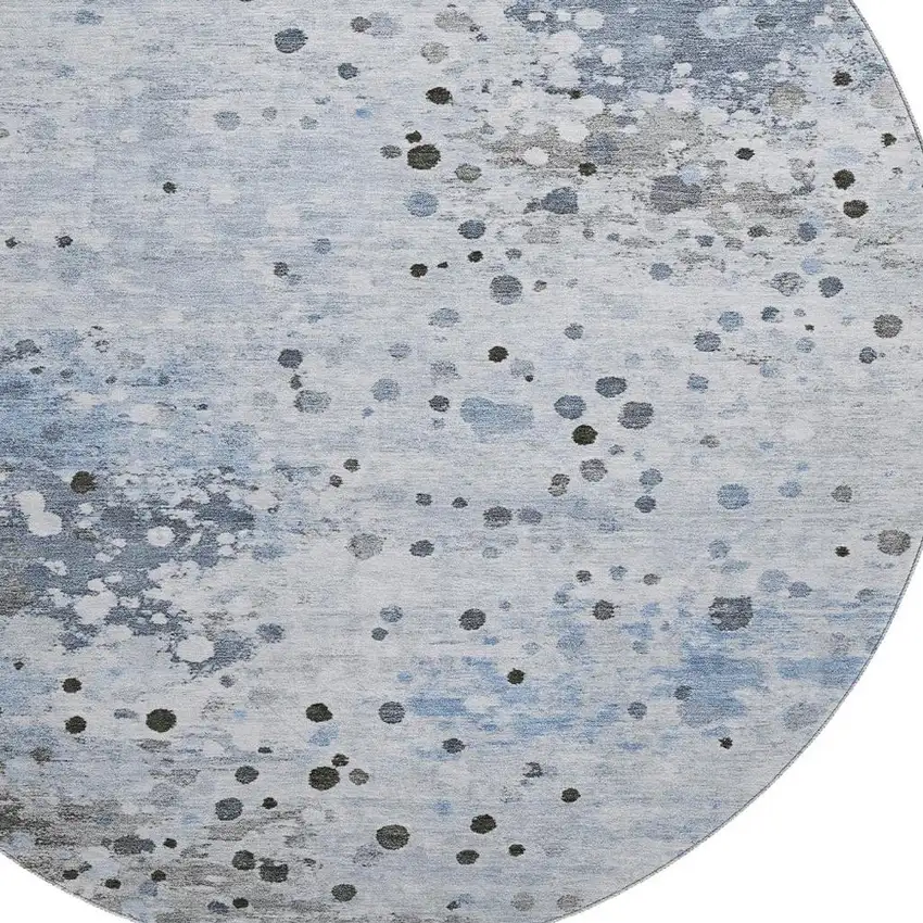 8' Sky Blue Charcoal And Ivory Abstract Washable Round Rug With UV Protection Photo 3