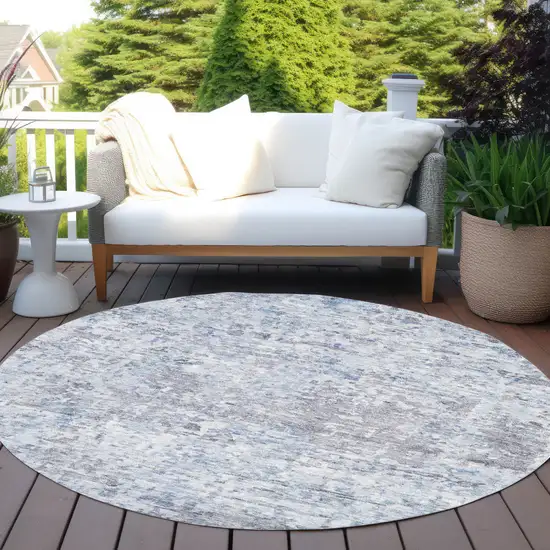 8' Sky Blue Charcoal And Ivory Round Abstract Washable Indoor Outdoor Area Rug Photo 7