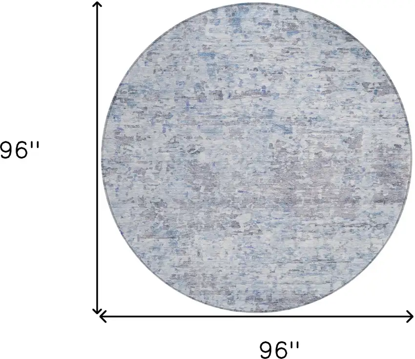 8' Sky Blue Charcoal And Ivory Round Abstract Washable Indoor Outdoor Area Rug Photo 9